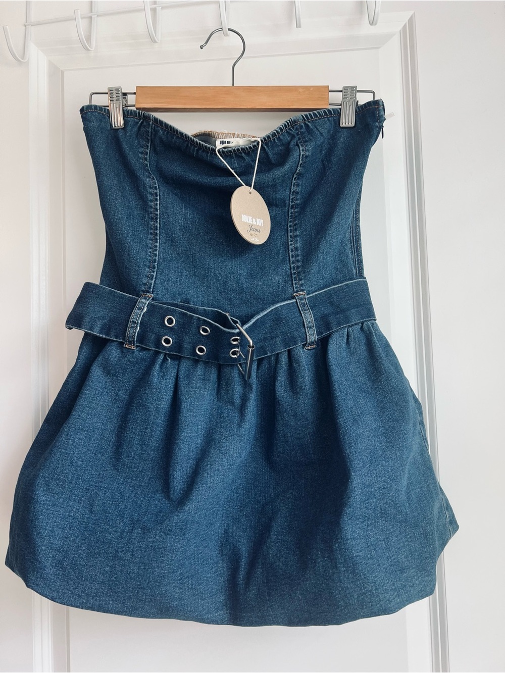 NWT Joile & Joy Strapless Denim Belted Mini Dress - Blue size M